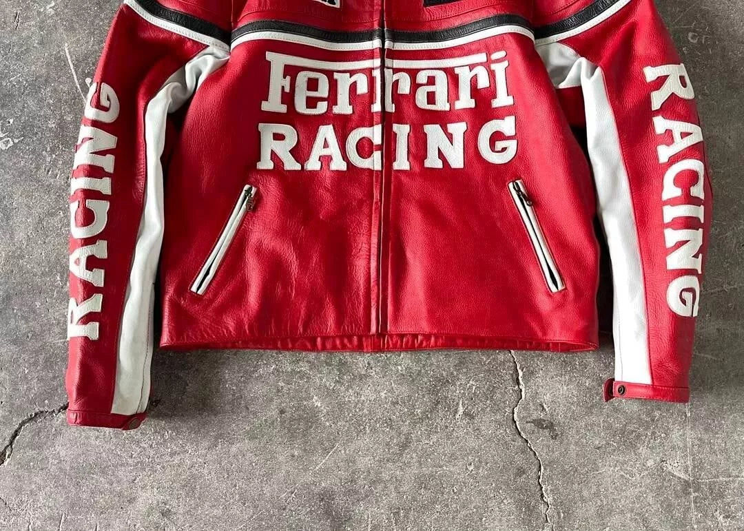 Veste biker racing rouge Ferrari unisexe – Rouge/noir ou rouge/blanc