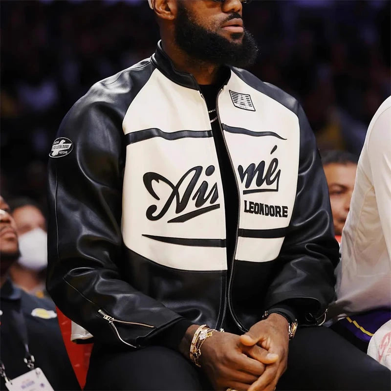 Veste Cuir Aimé Leon Dore Style Rétro Sport – Noir & Blanc