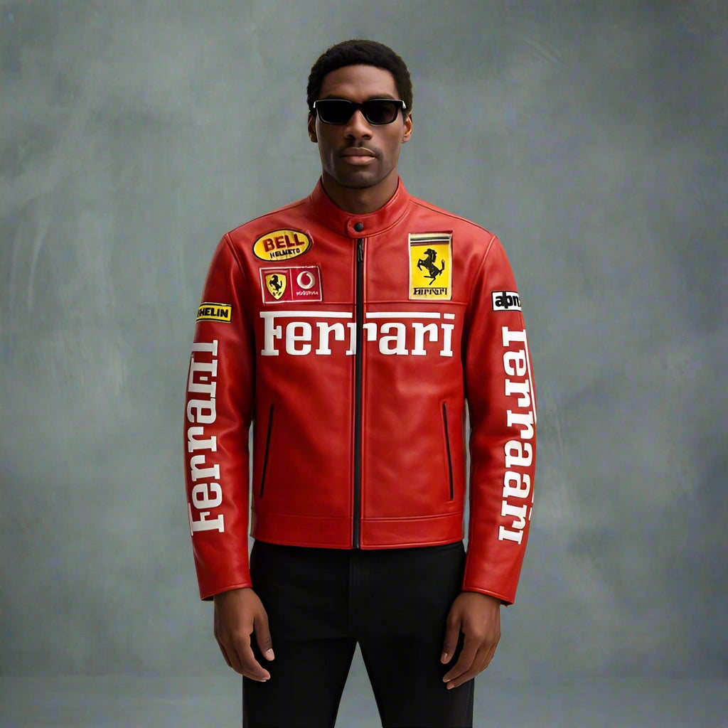 Veste Racing Ferrari F1 en Cuir Végétal Rouge – Édition Vodafone