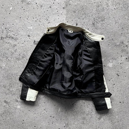 Blouson pilote en cuir tricolore – Patchs et broderies