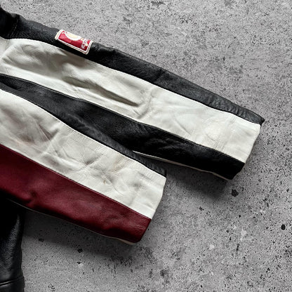 Blouson pilote en cuir tricolore – Patchs et broderies