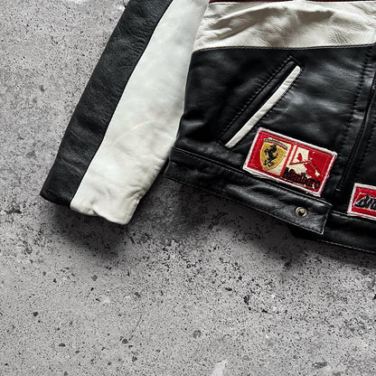 Blouson pilote en cuir tricolore – Patchs et broderies