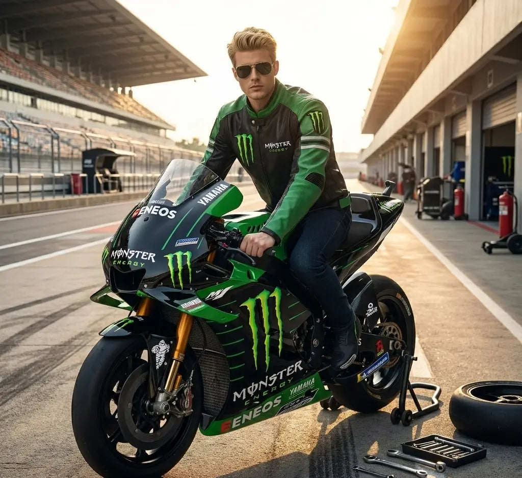 Monster Energy Vegan Leather Motorcycle Jacket – Black & Green